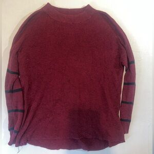 American Eagel - Burgundy Knit Long Sleeve Sweater with Black Sleeve Stripes